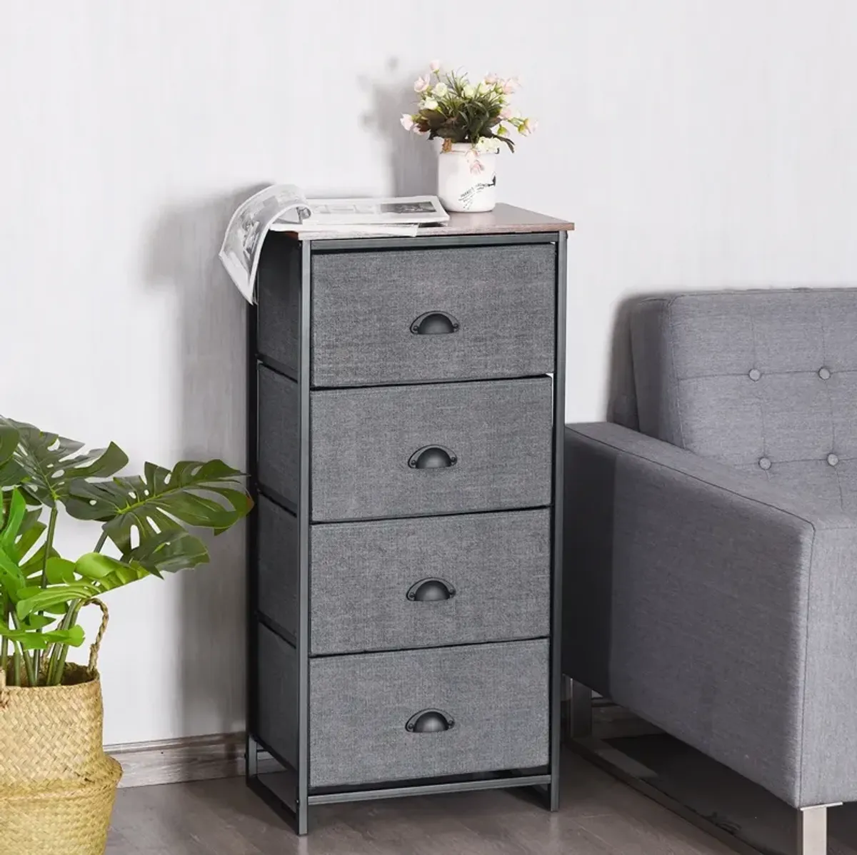 Chest Storage Tower Side Table Display Storage with 4 Drawers