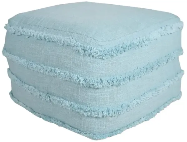 Hivvago 18 Inch Blue Cotton Striped Pouf Ottoman