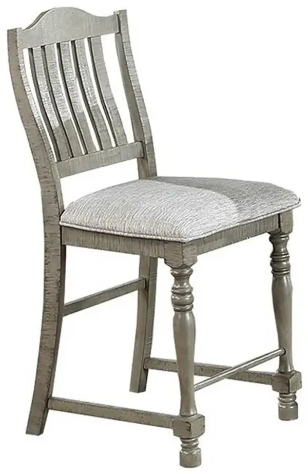 Rizi Counter Height Chair Set of 2, Carved Legs, Open Slats, Gray Wood - Benzara