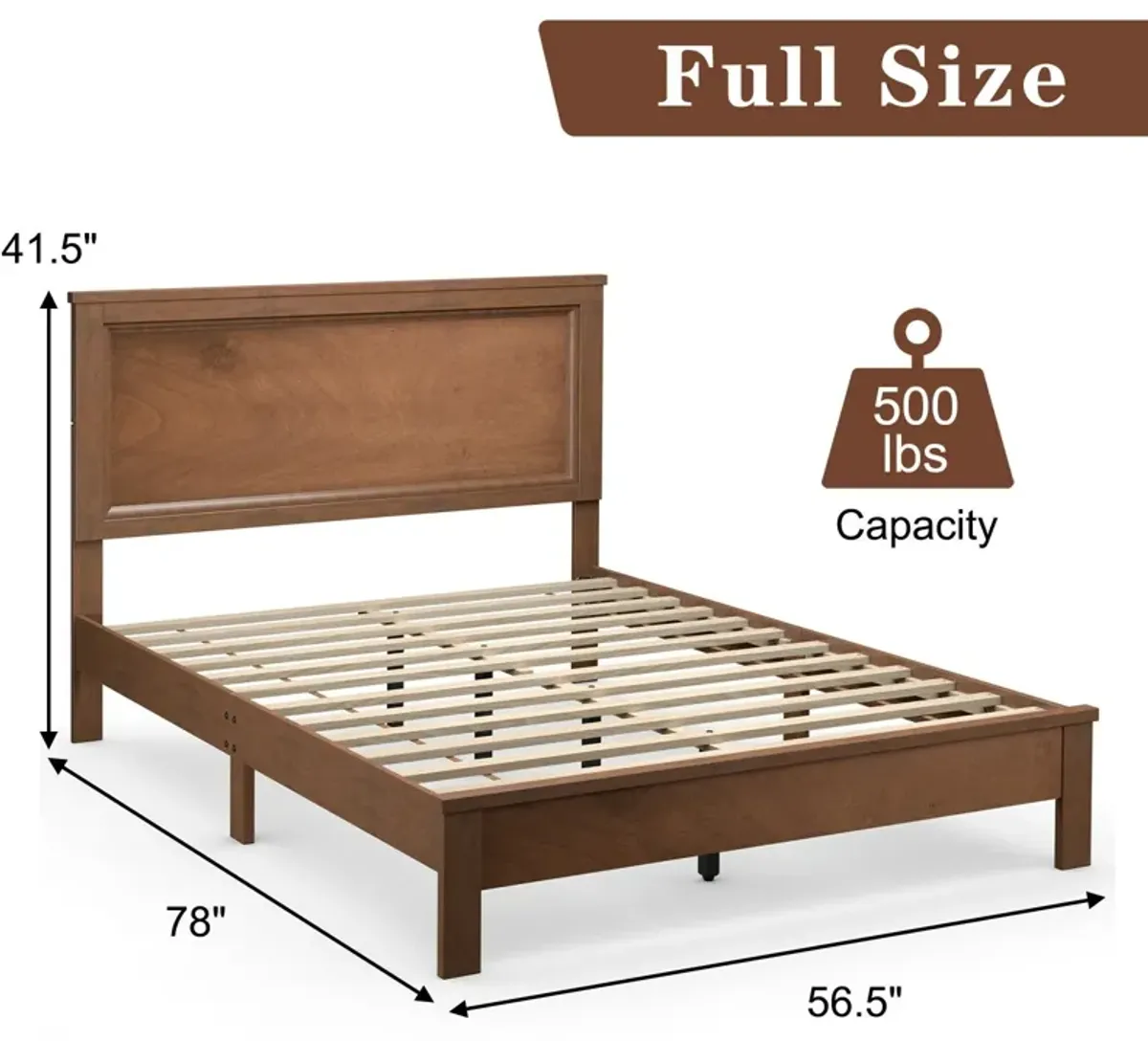 Full Size Platform Slat Bed Frame with High Headboard