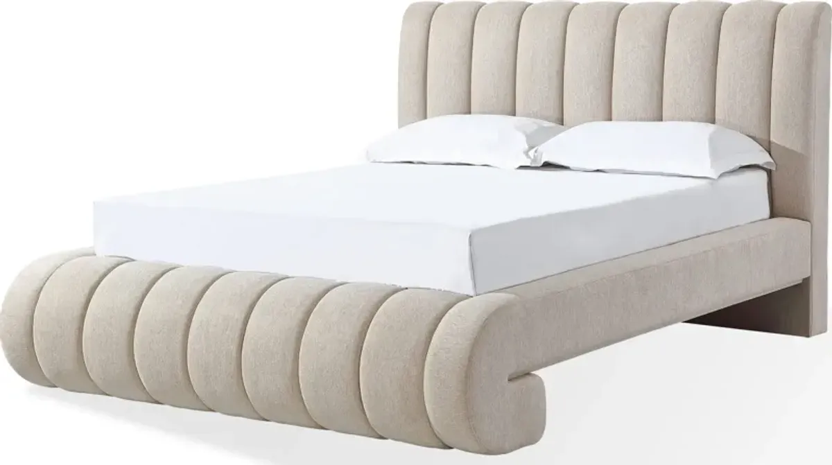 Savage King-size Maximalist Upholstered Bed in Sandy Chenille