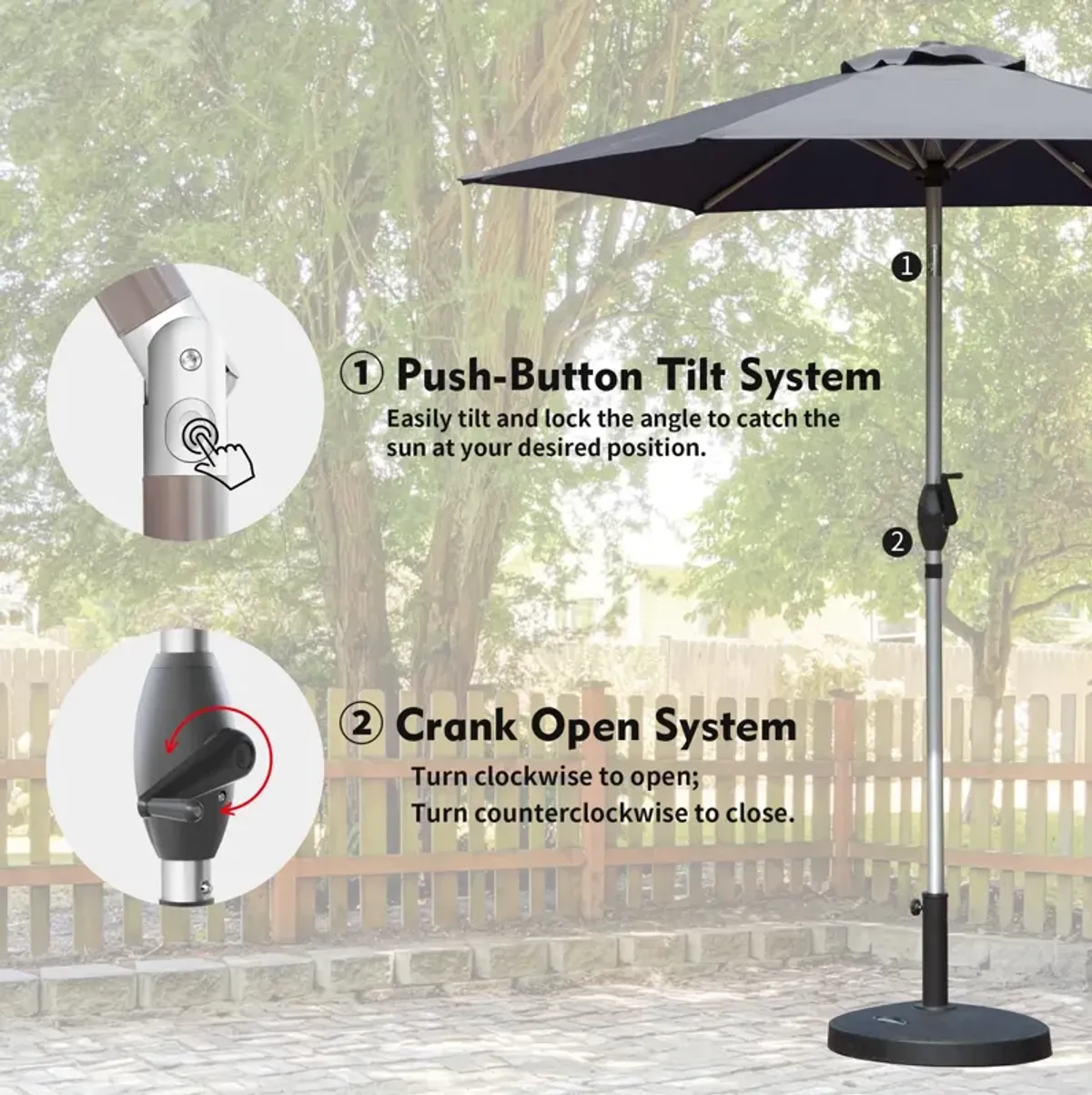 MONDAWE 7.5FT Patio Umbrella, Outdoor Table Umbrella with Push Button Tilt and Crank, UV Protection Waterproof Market Sun Umbrella with 8 Sturdy Ribs for Garden, Deck, Backyard, Pool