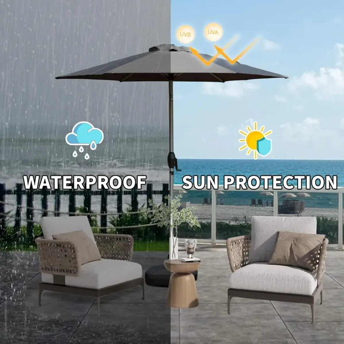 MONDAWE 7.5FT Patio Umbrella, Outdoor Table Umbrella with Push Button Tilt and Crank, UV Protection Waterproof Market Sun Umbrella with 8 Sturdy Ribs for Garden, Deck, Backyard, Pool