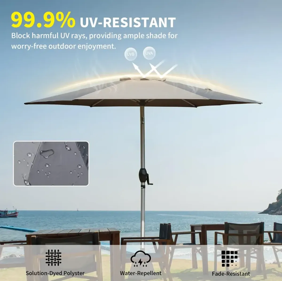 MONDAWE 7.5FT Patio Umbrella, Outdoor Table Umbrella with Push Button Tilt and Crank, UV Protection Waterproof Market Sun Umbrella with 8 Sturdy Ribs for Garden, Deck, Backyard, Pool