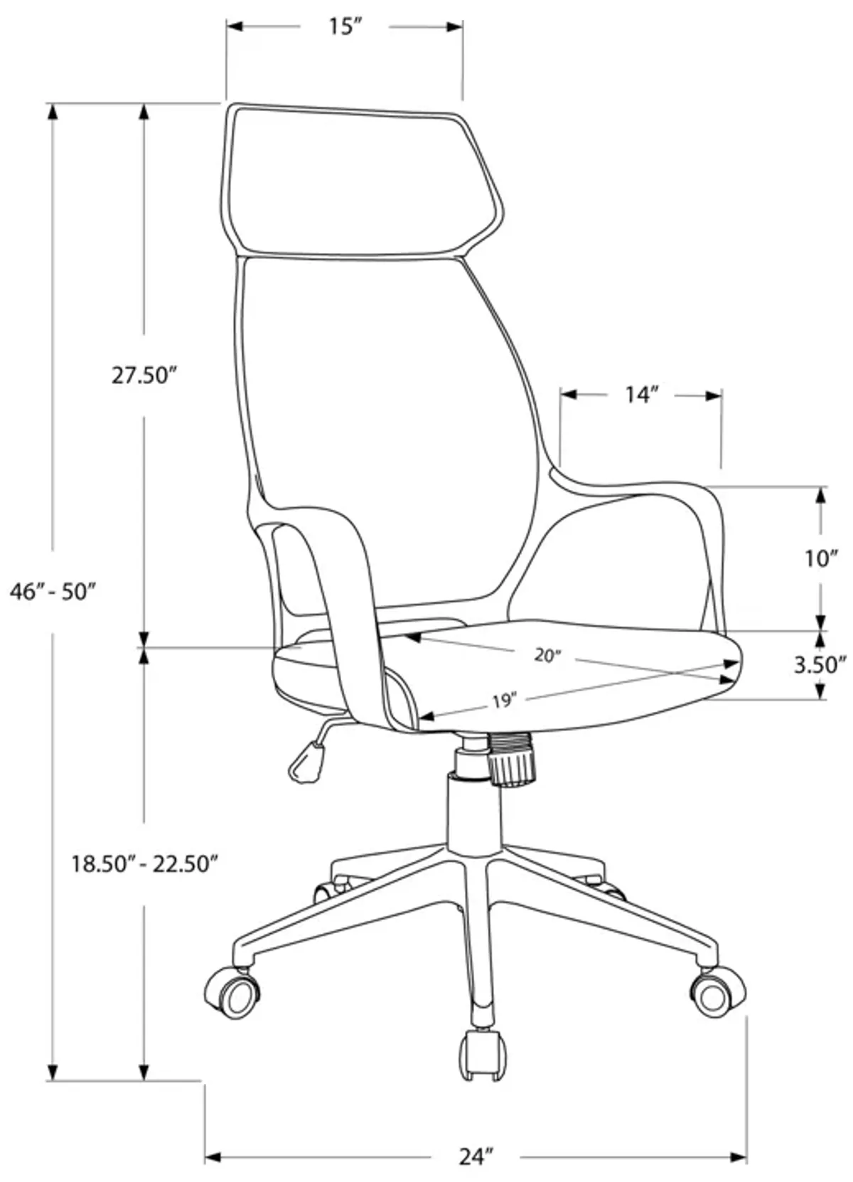 Monarch Specialties I 7250 Office Chair, Adjustable Height, Swivel, Ergonomic, Armrests, Computer Desk, Work, Metal, Fabric, Grey, Black, Contemporary, Modern