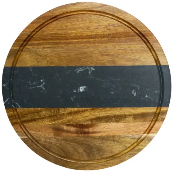 Black Marble and Acacia Wood Round Board - 11"