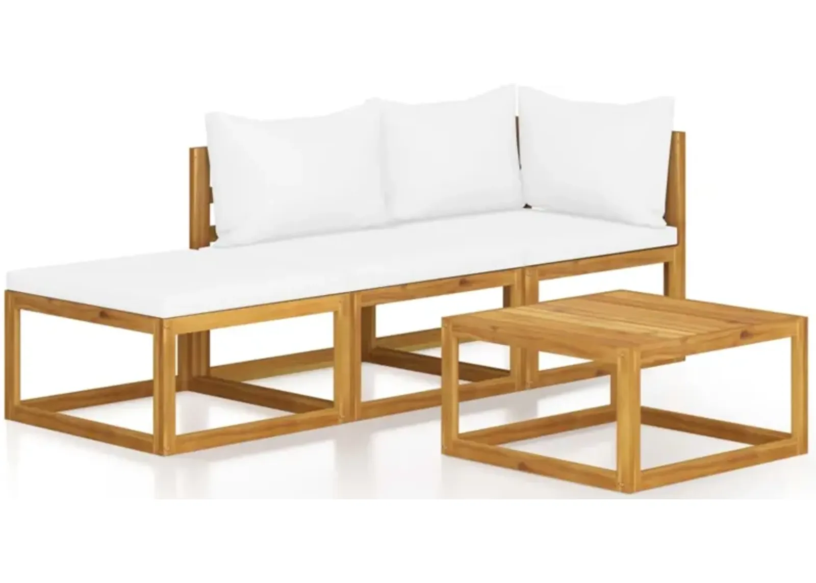 vidaXL 4 Piece Garden Lounge Set with Cushion Cream Solid Acacia Wood