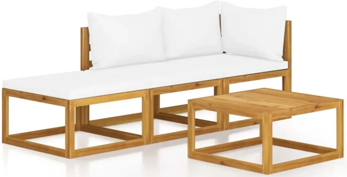 vidaXL 4 Piece Garden Lounge Set with Cushion Cream Solid Acacia Wood