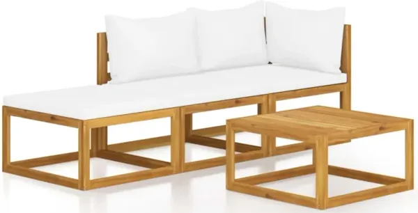 vidaXL 4 Piece Garden Lounge Set with Cushion Cream Solid Acacia Wood