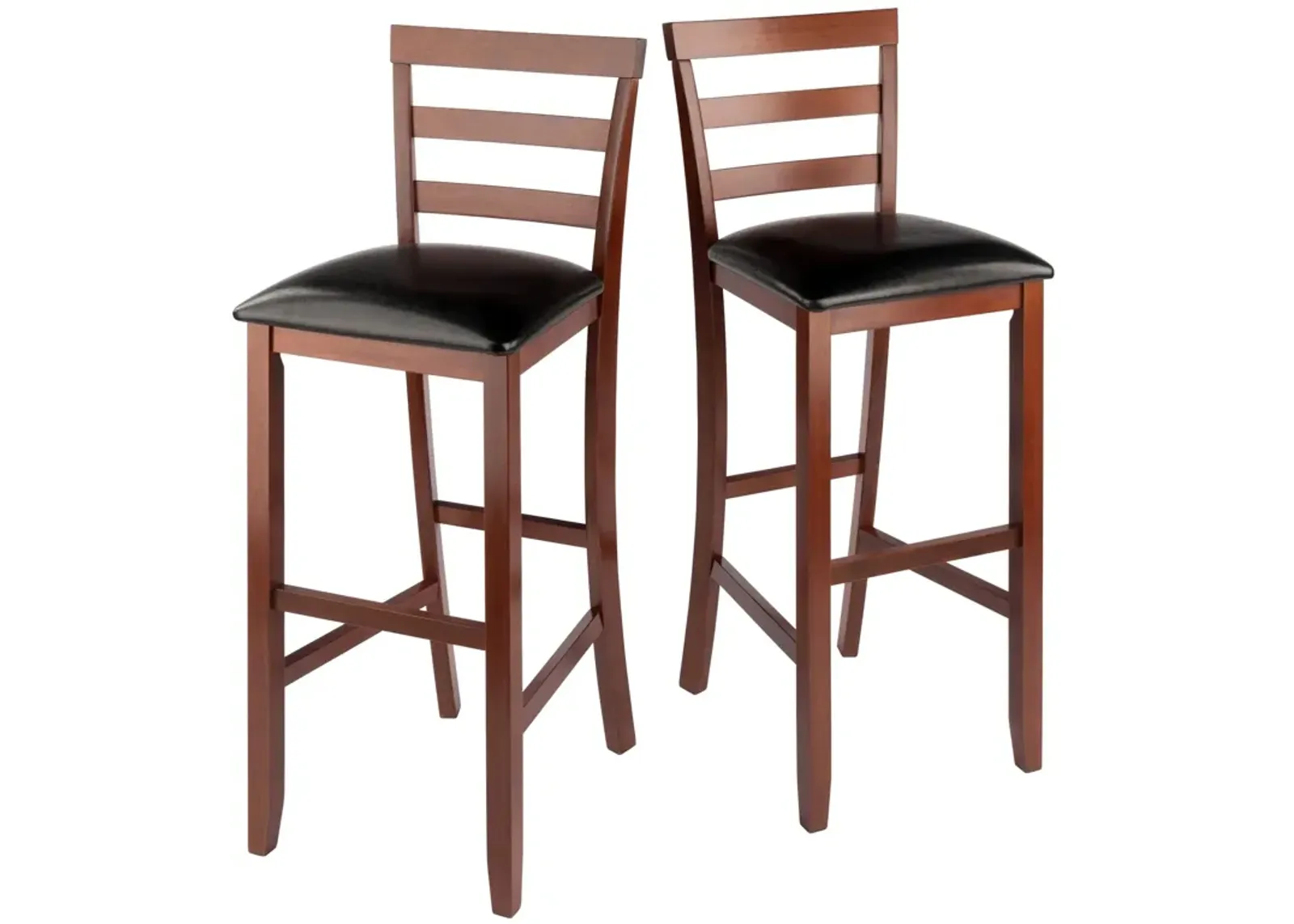 Ergode Simone 2-Piece Ladder Back Bar Stool Set - Black Faux Leather, Solid Wood Walnut Frame - Comfortable & Stylish Seating for Home Bar or Family Room - Easy Assembly & Replacement Parts Available