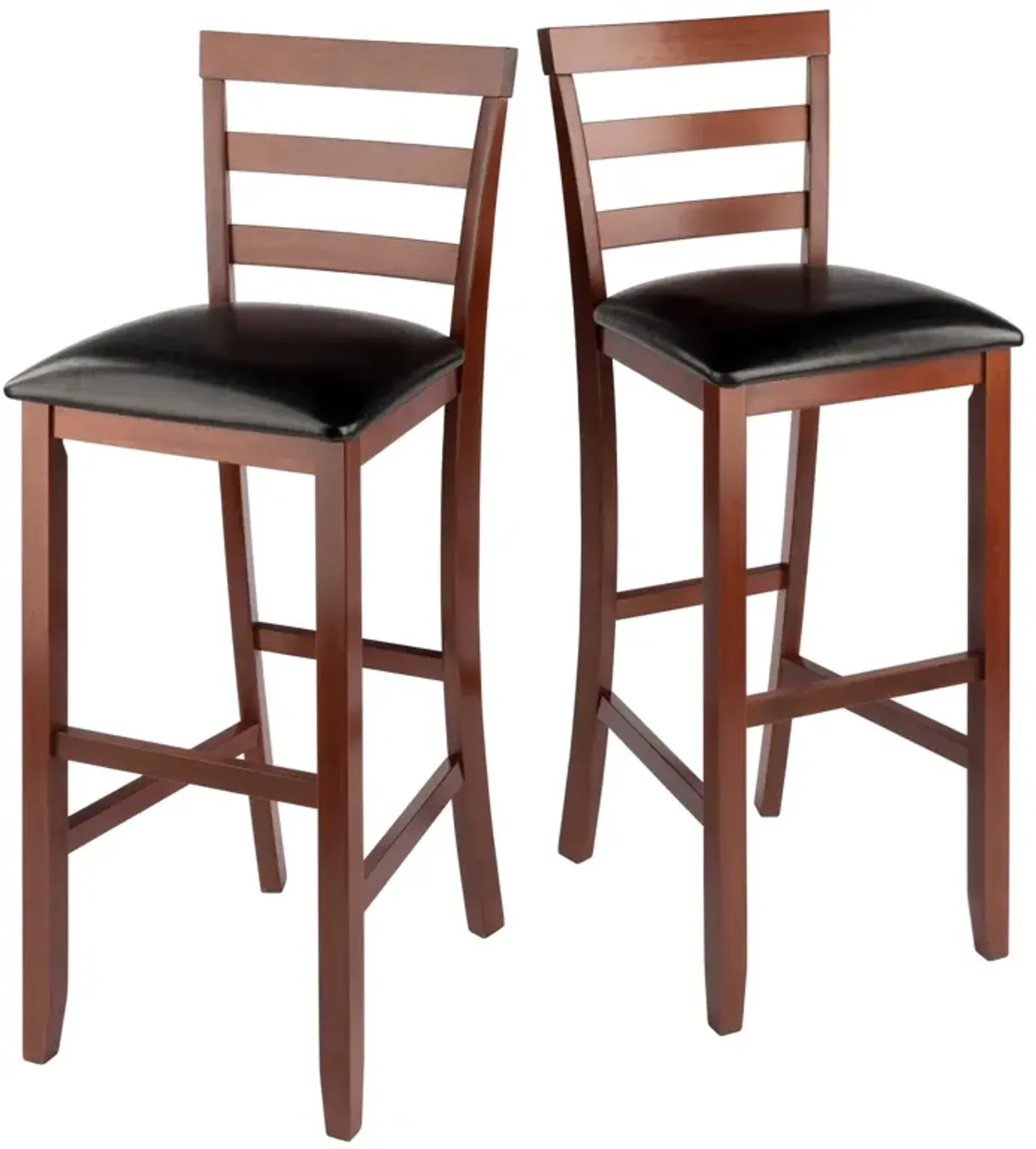 Ergode Simone 2-Piece Ladder Back Bar Stool Set - Black Faux Leather, Solid Wood Walnut Frame - Comfortable & Stylish Seating for Home Bar or Family Room - Easy Assembly & Replacement Parts Available