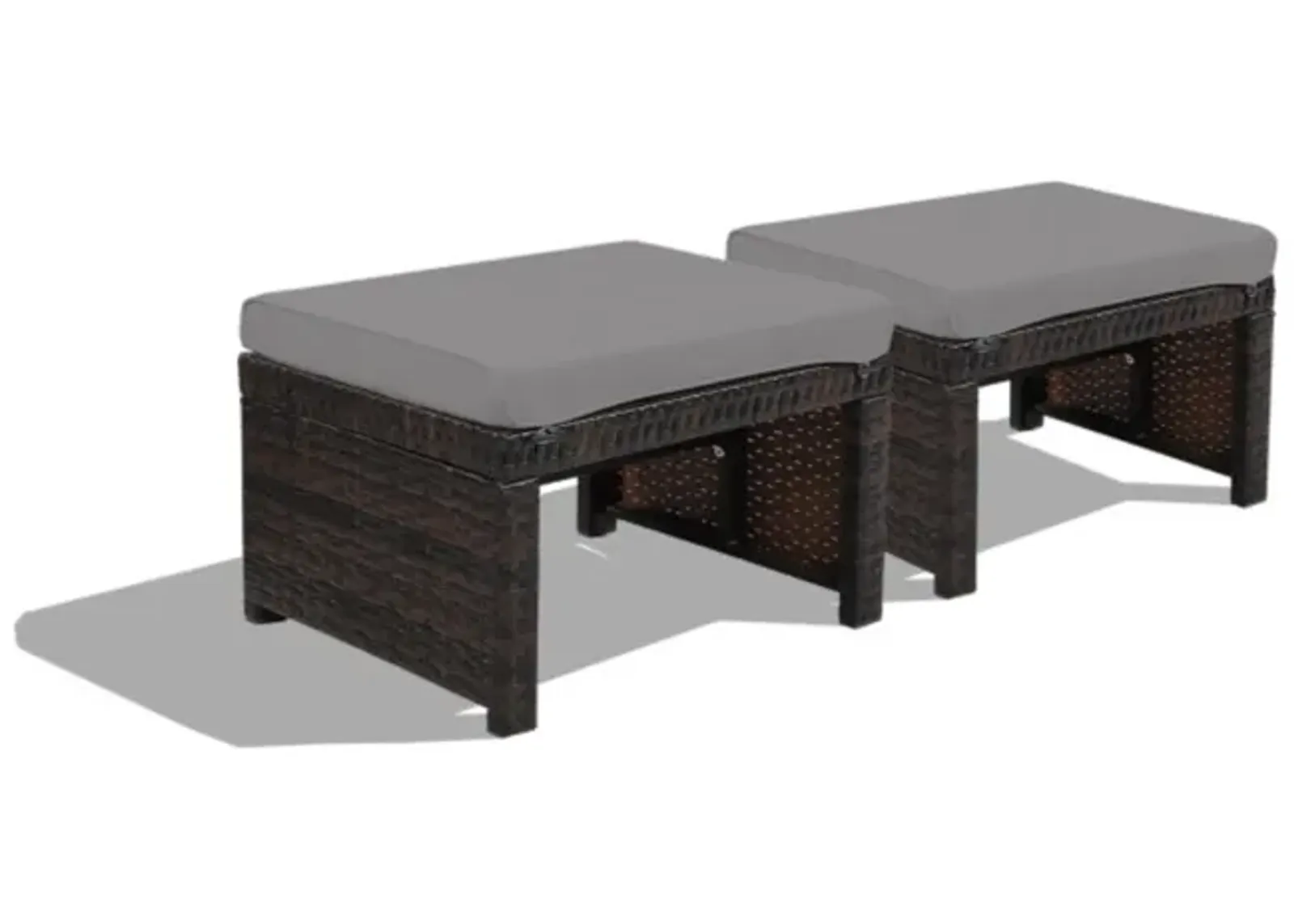 Hivvago 2 Pieces Patio Rattan Ottomans with Soft Cushion for Patio and Garden