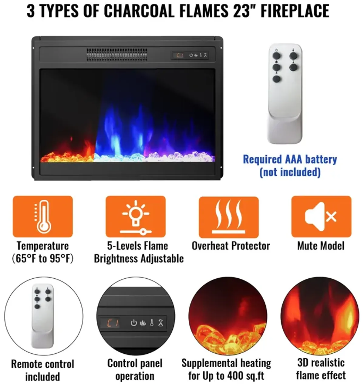 23 in. Direct Vent Electric Fireplace Insert with Remote Control