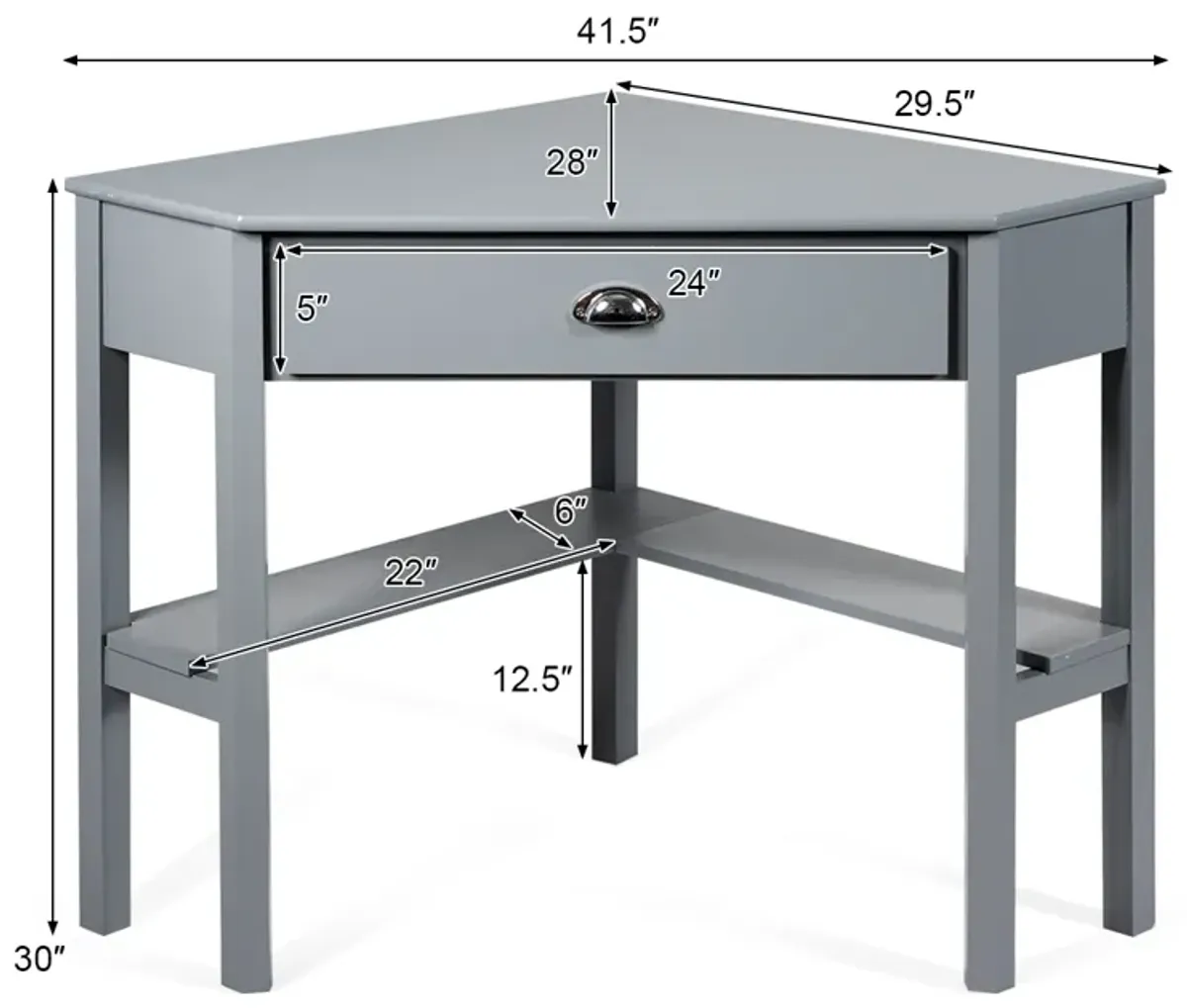 Costway Triangle Computer Desk Corner Office Desk Laptop Table w/ Drawer Shelves Rustic Grey