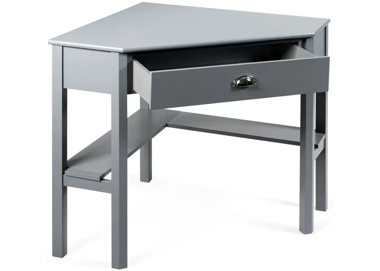 Costway Triangle Computer Desk Corner Office Desk Laptop Table w/ Drawer Shelves Rustic Grey