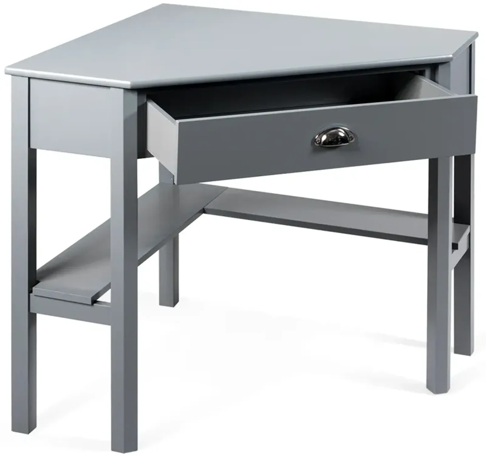 Costway Triangle Computer Desk Corner Office Desk Laptop Table w/ Drawer Shelves Rustic Grey