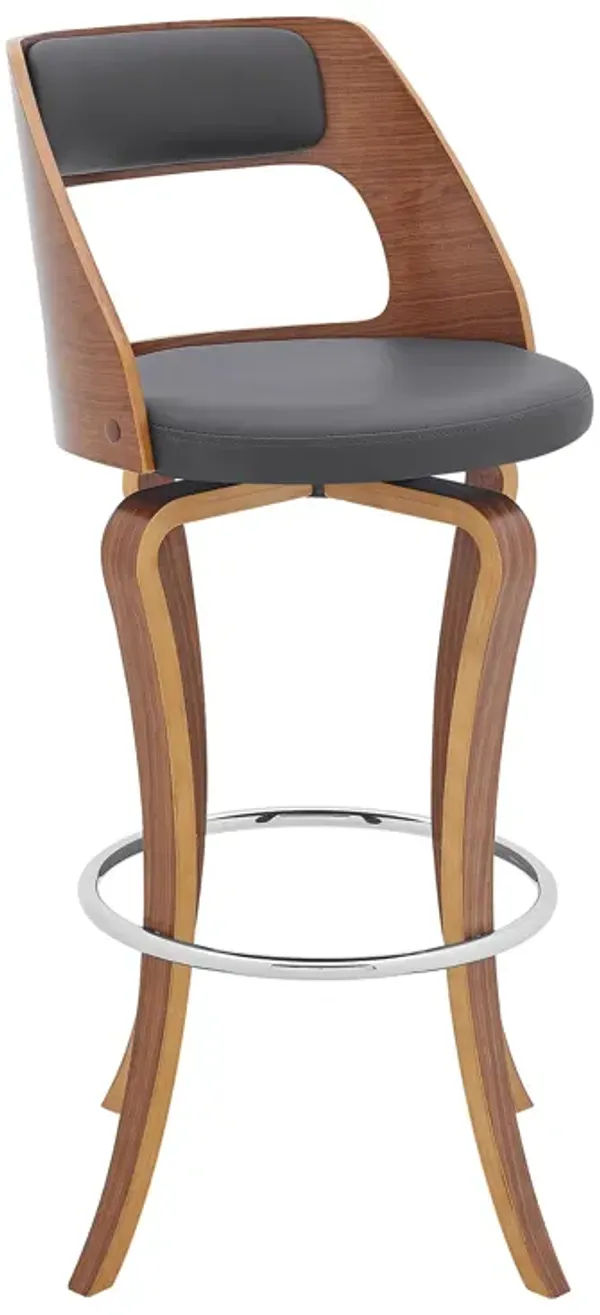 Grady Swivel Gray Faux Leather and Walnut Wood Bar Stool