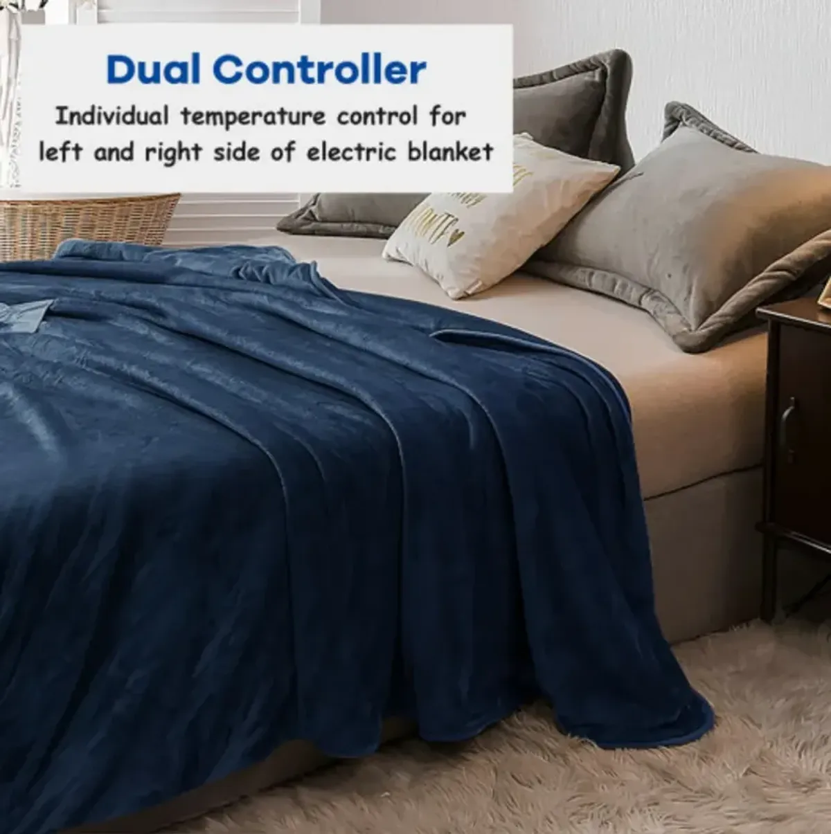 Flannel Heated Electric Blanket with Dual Controllers