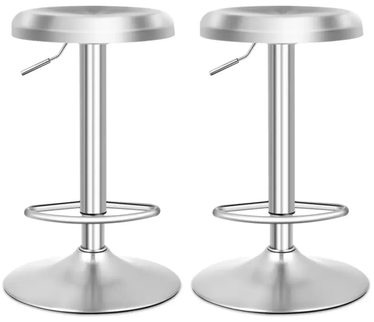 Set of 2 Modern Adjustable Height Swivel Bar Stools with Footrest