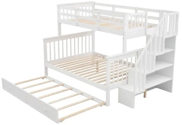 Stairway Twin-Over-Full Bunk Bed With Twin Size Trundle, Storage And Guard Rail For Bedroom