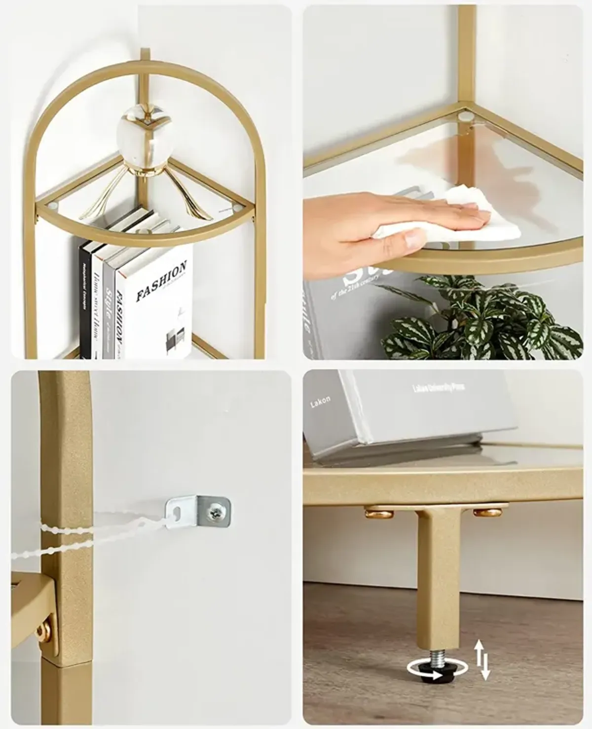 Contemporary 5-Tier Corner Shelf Stylish Tempered Glass Storage