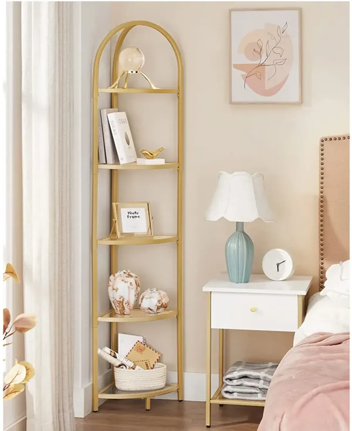 Contemporary 5-Tier Corner Shelf Stylish Tempered Glass Storage