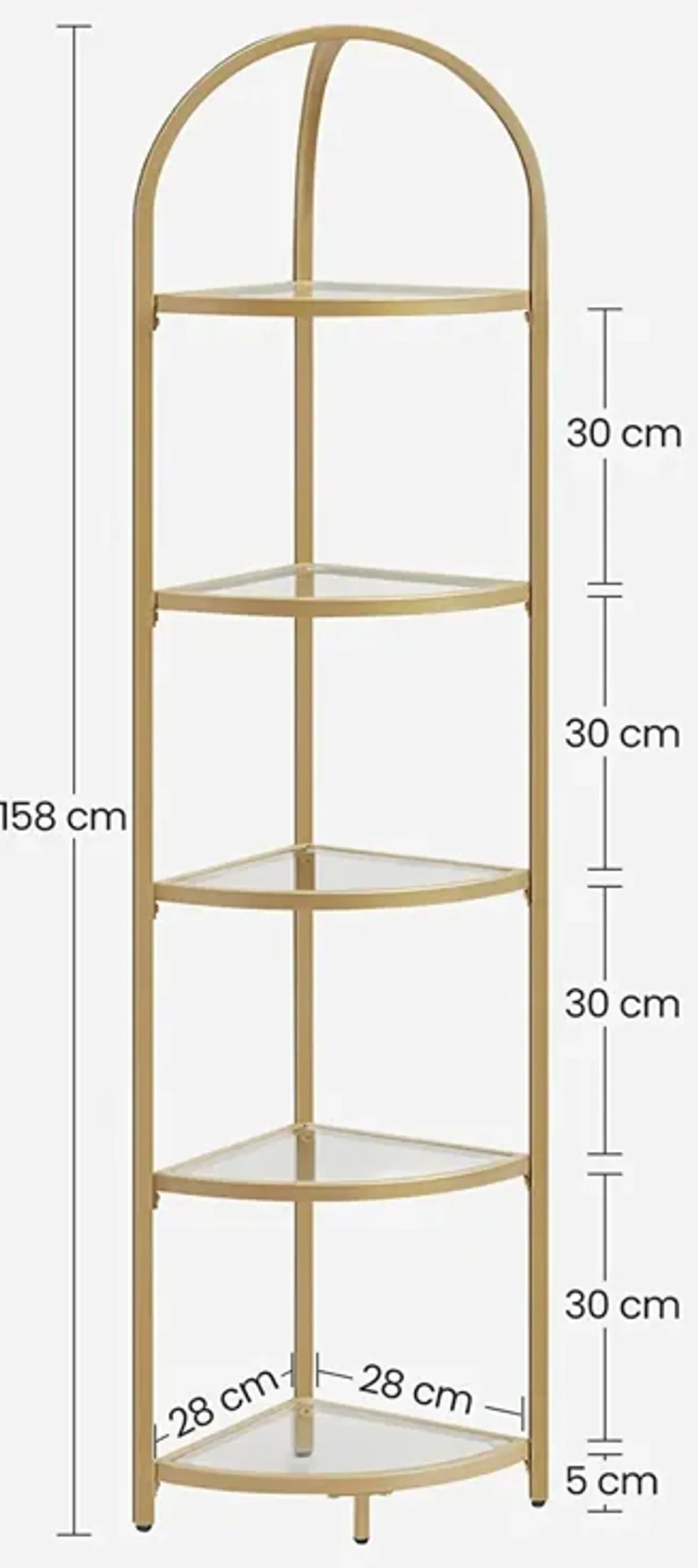 Contemporary 5-Tier Corner Shelf Stylish Tempered Glass Storage