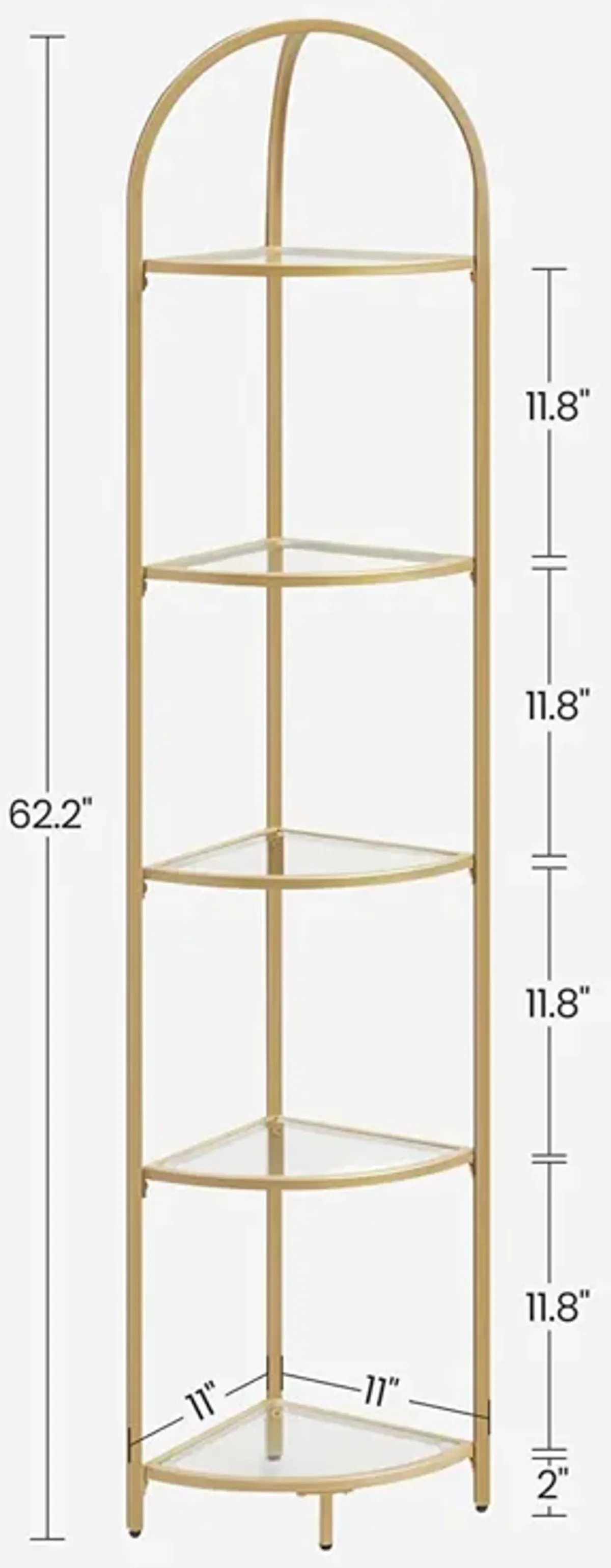 Contemporary 5-Tier Corner Shelf Stylish Tempered Glass Storage