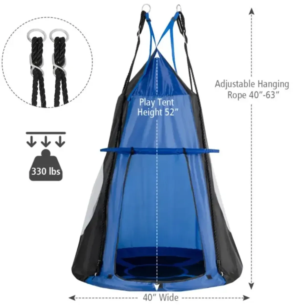 Hivvago 2-in-1 40 Inch Kids Hanging Chair Detachable Swing Tent