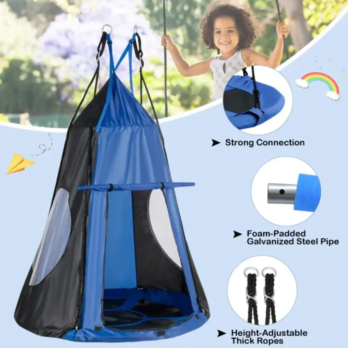 Hivvago 2-in-1 40 Inch Kids Hanging Chair Detachable Swing Tent