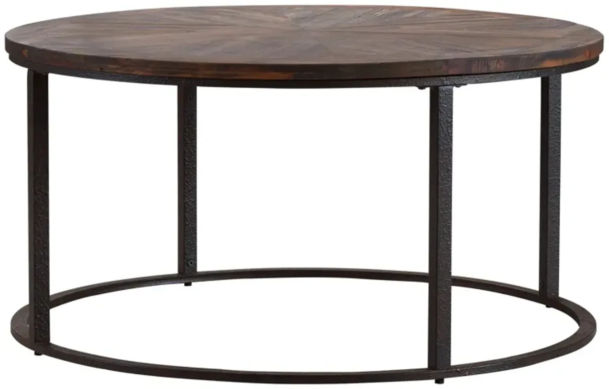 Hivvago 36 Inch  Natural And Brown Reclaimed Wood And Metal Round Coffee Table