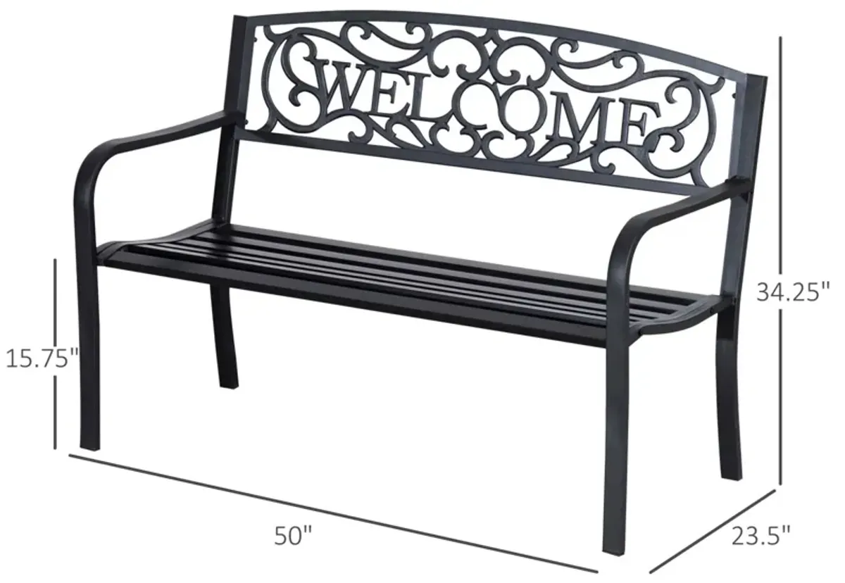 Welcoming Garden Duo: 50" Cast Iron Vine-Decorated Bench for Patio Seating