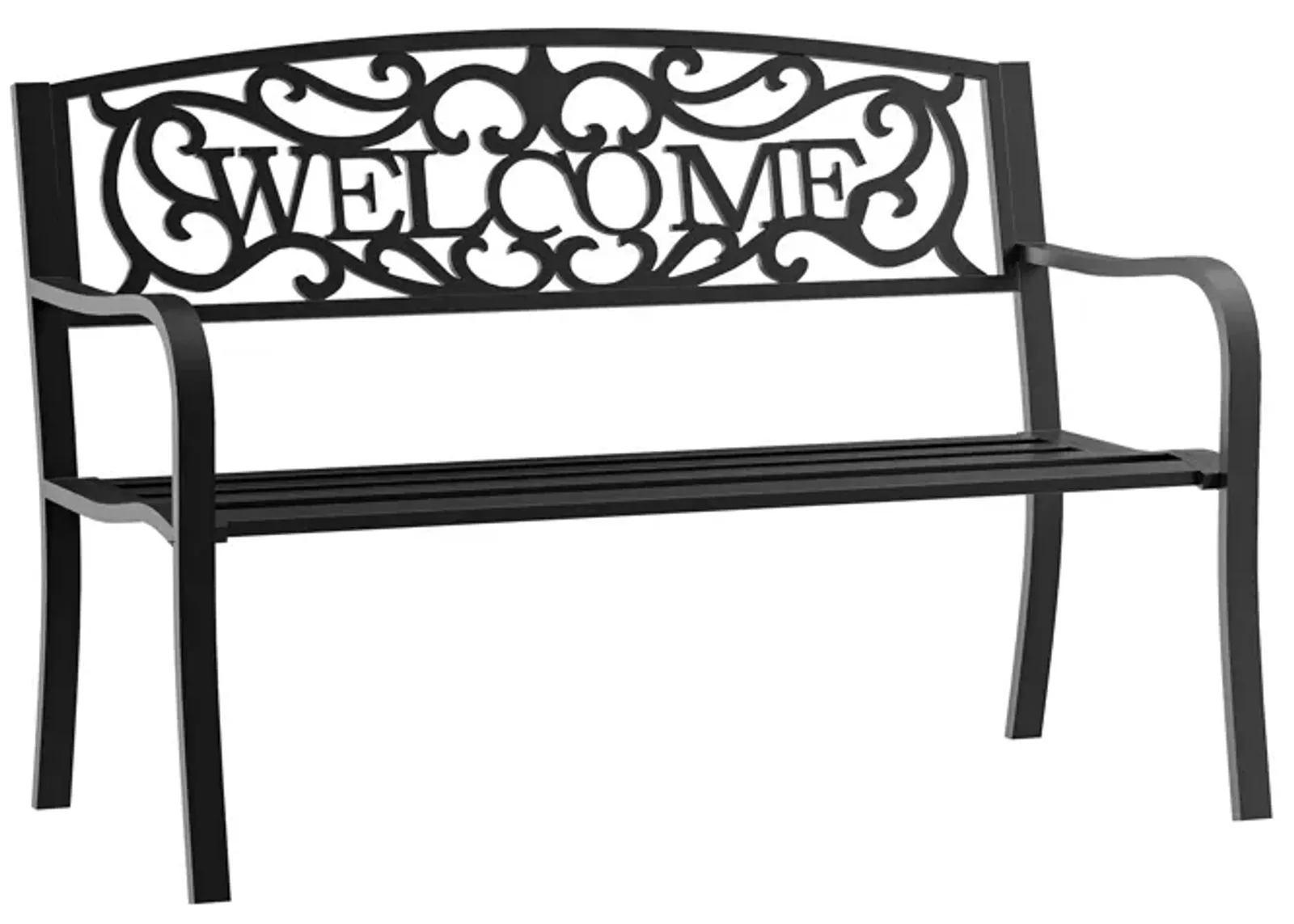 Welcoming Garden Duo: 50" Cast Iron Vine-Decorated Bench for Patio Seating