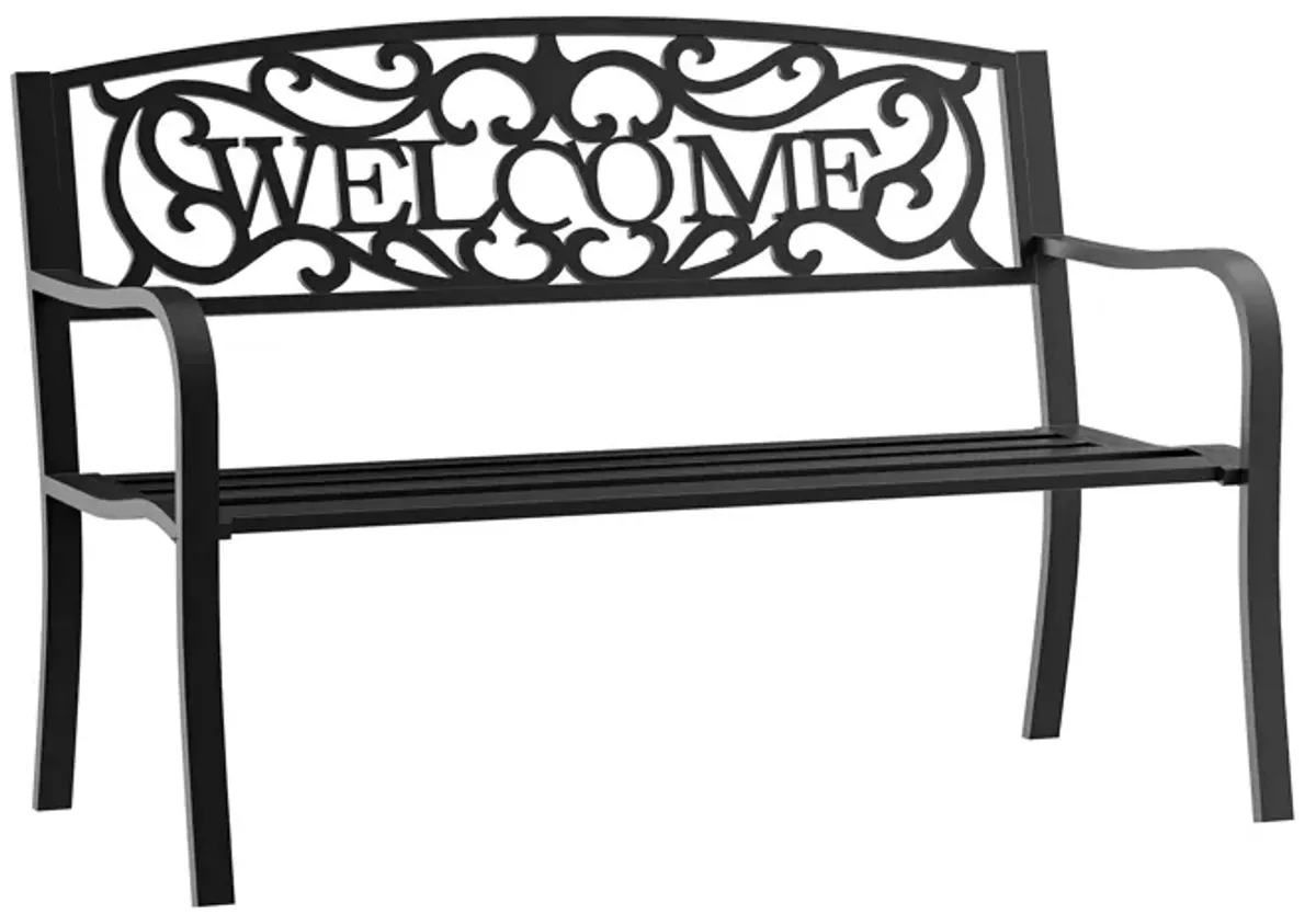 Welcoming Garden Duo: 50" Cast Iron Vine-Decorated Bench for Patio Seating