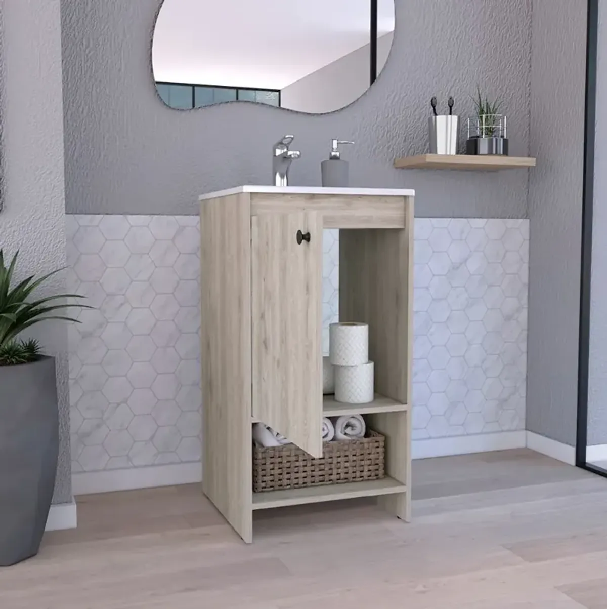 DEPOT E-SHOP Braavos Bathroom Vanity, Sink, Two Shelves, Single Door Cabinet