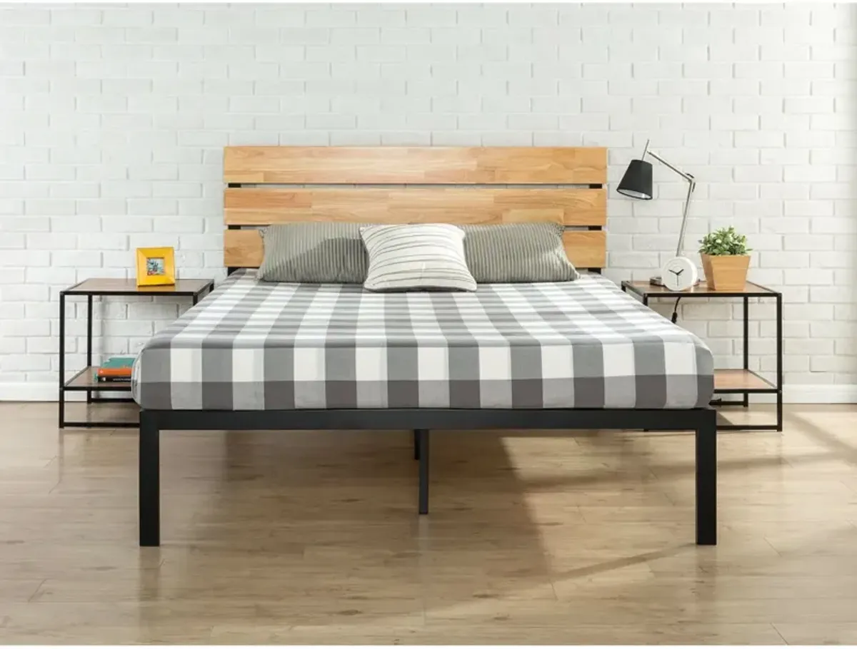 Hivvago Queen size Modern Wood and Metal Platform bed Frame with Headboard