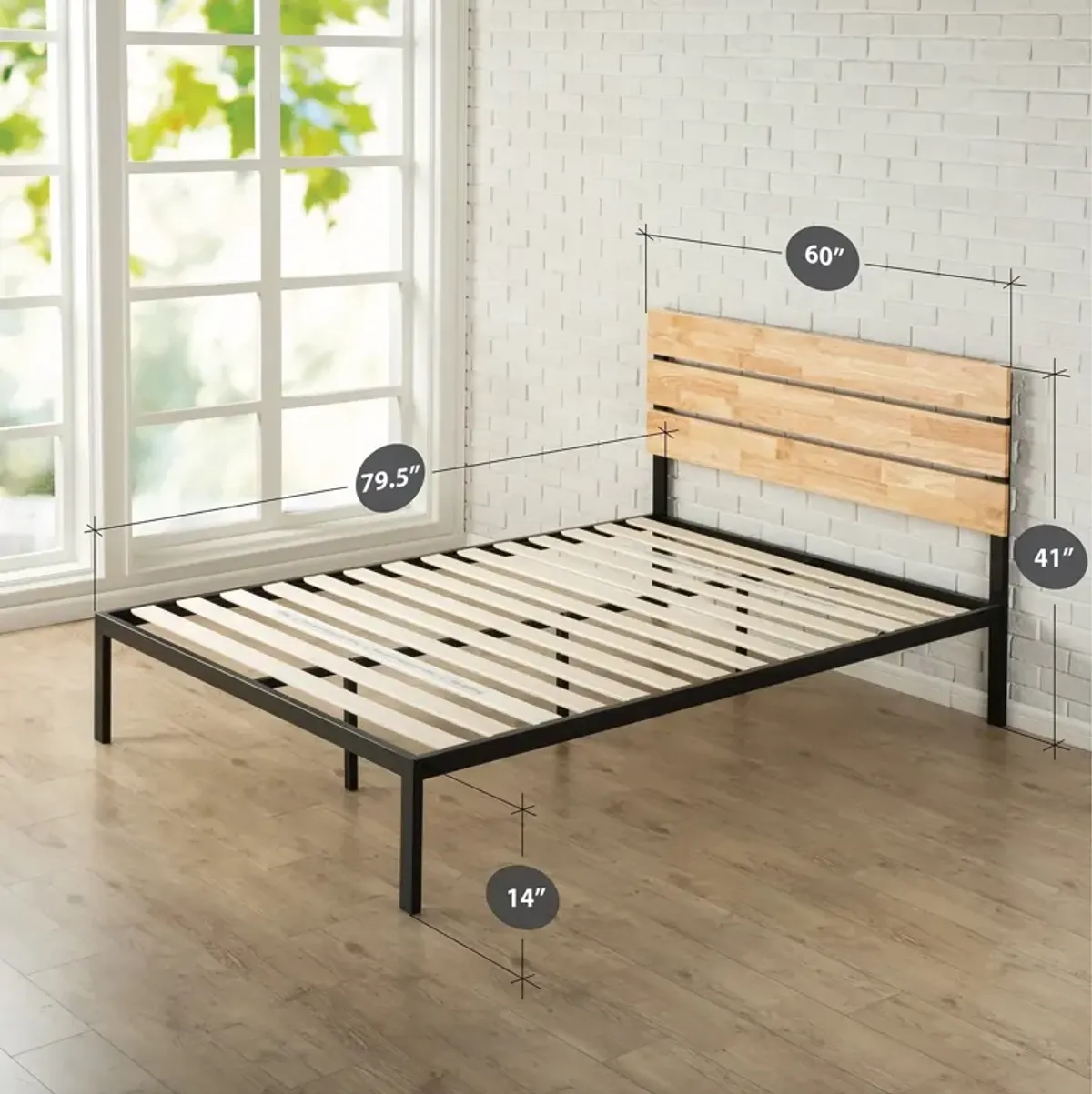 Hivvago Queen size Modern Wood and Metal Platform bed Frame with Headboard