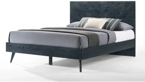 Cid Coy King Size Platform Bed, Ash Veneer with Crown Cut Pattern, Gray - Benzara
