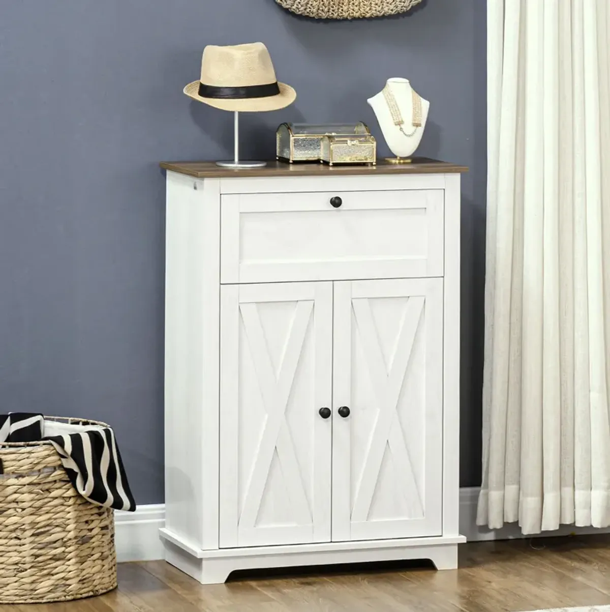 White Kitchen Organizer: Farmhouse Sideboard Storage Cabinet