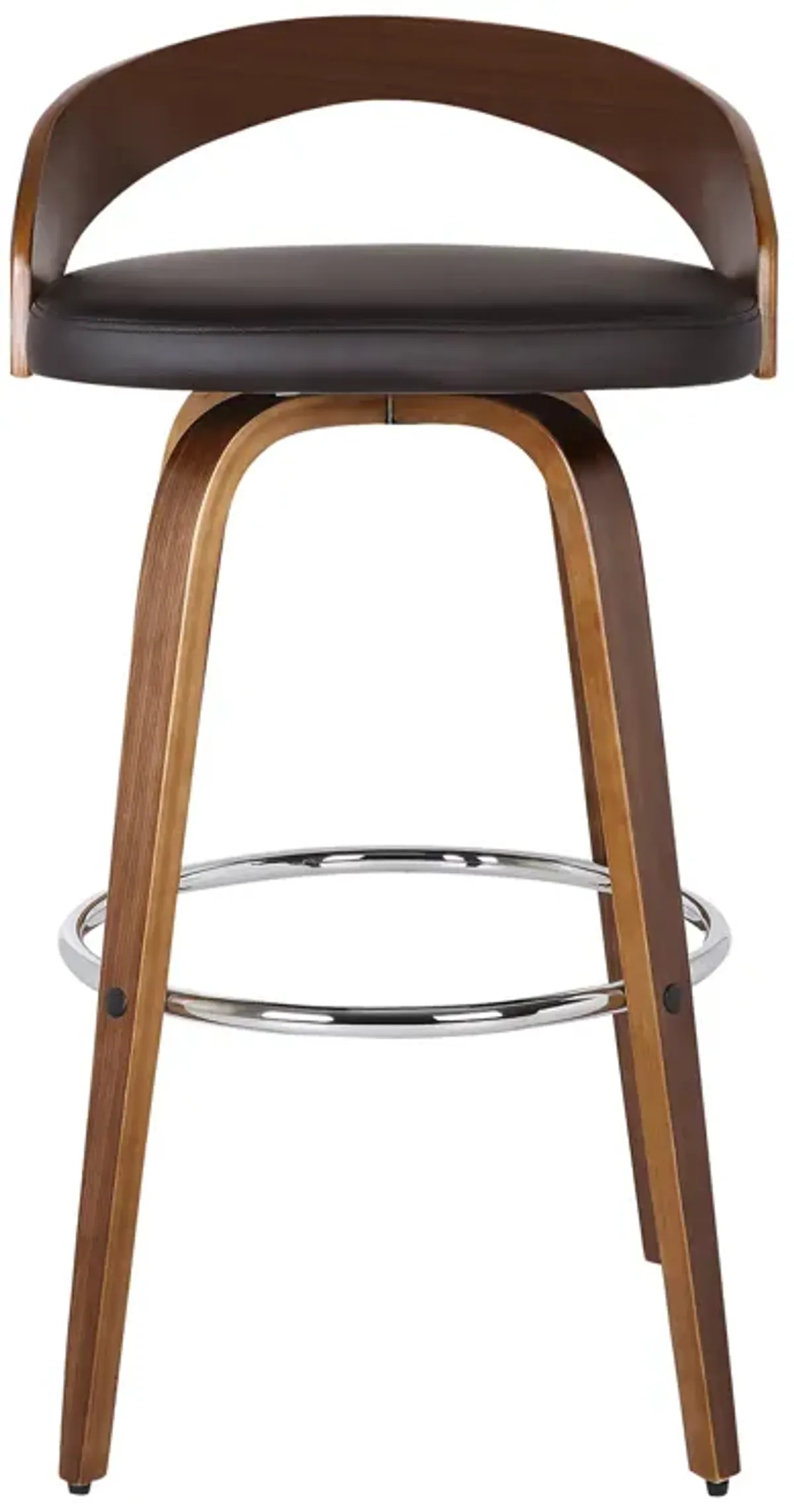 Sonia Bar Height Swivel Brown Faux Leather and Walnut Wood Bar Stool