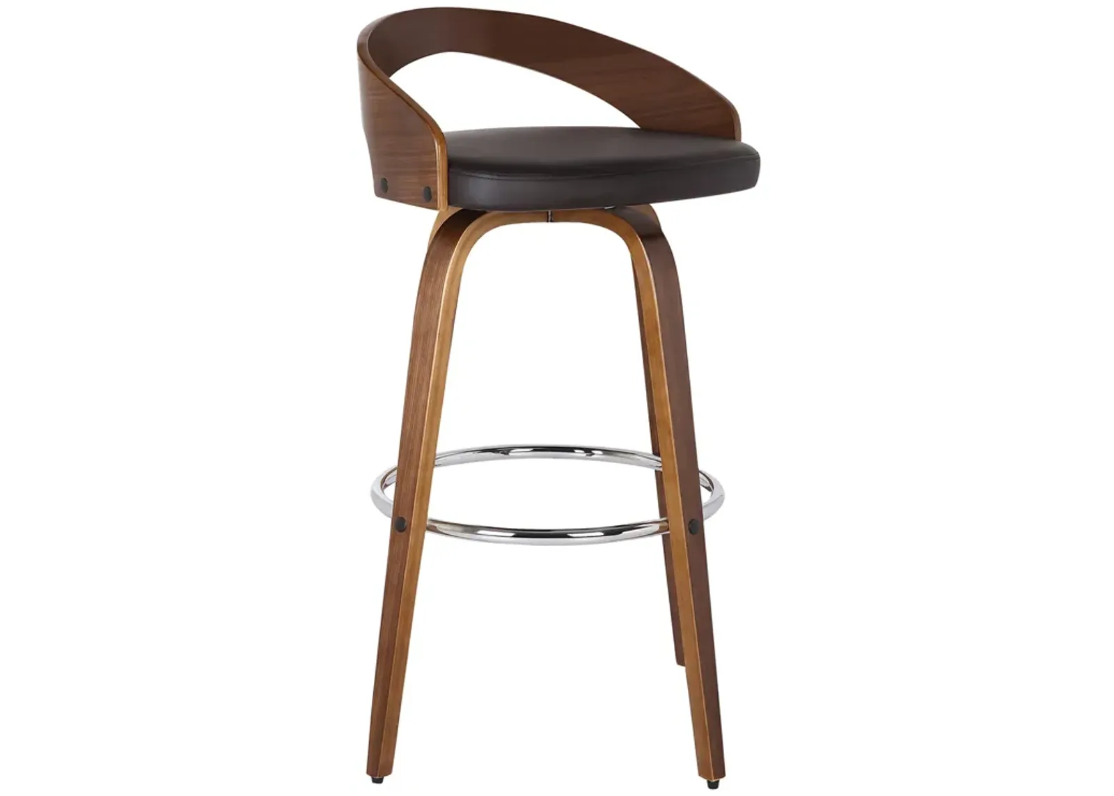 Sonia Bar Height Swivel Brown Faux Leather and Walnut Wood Bar Stool