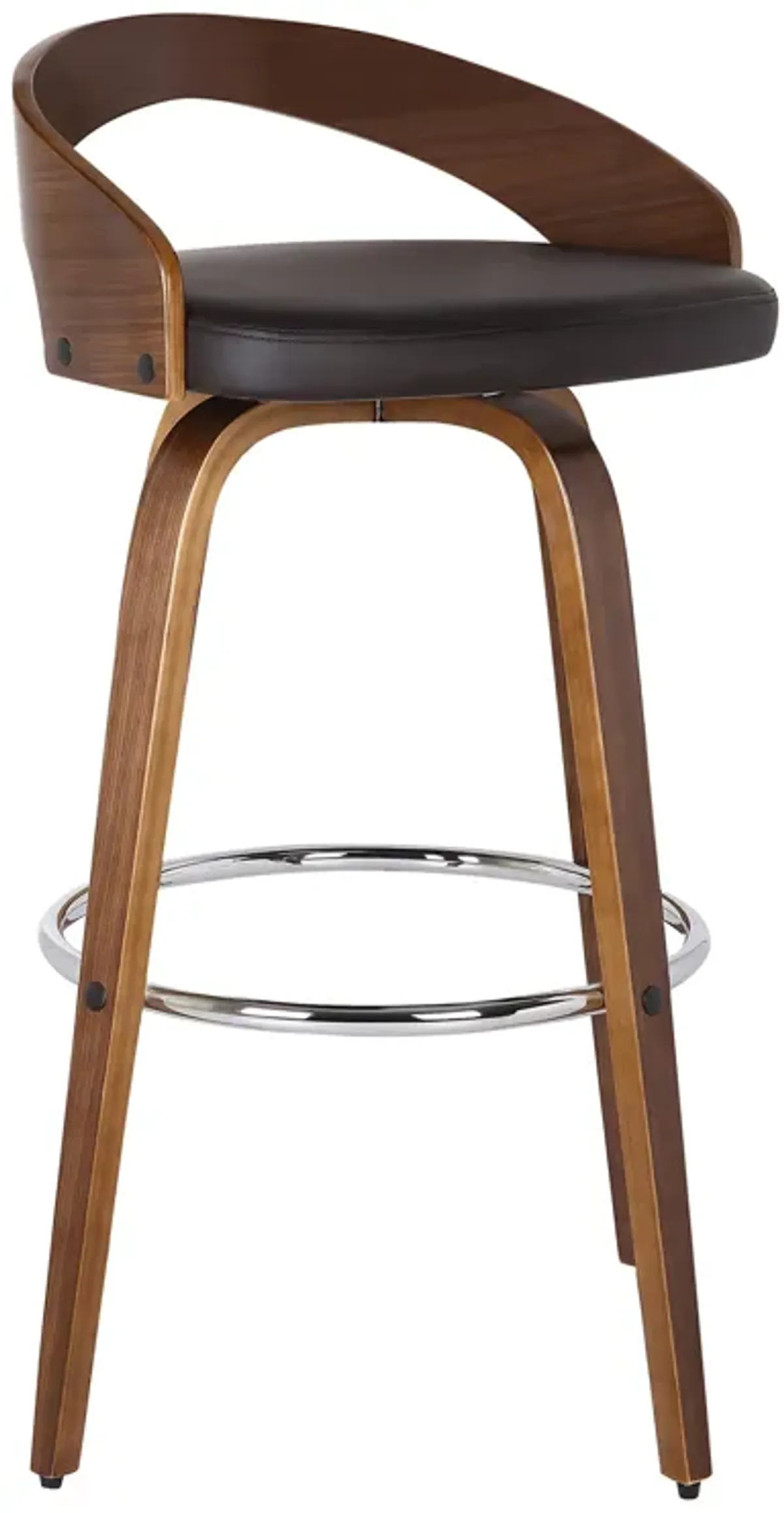 Sonia Bar Height Swivel Brown Faux Leather and Walnut Wood Bar Stool