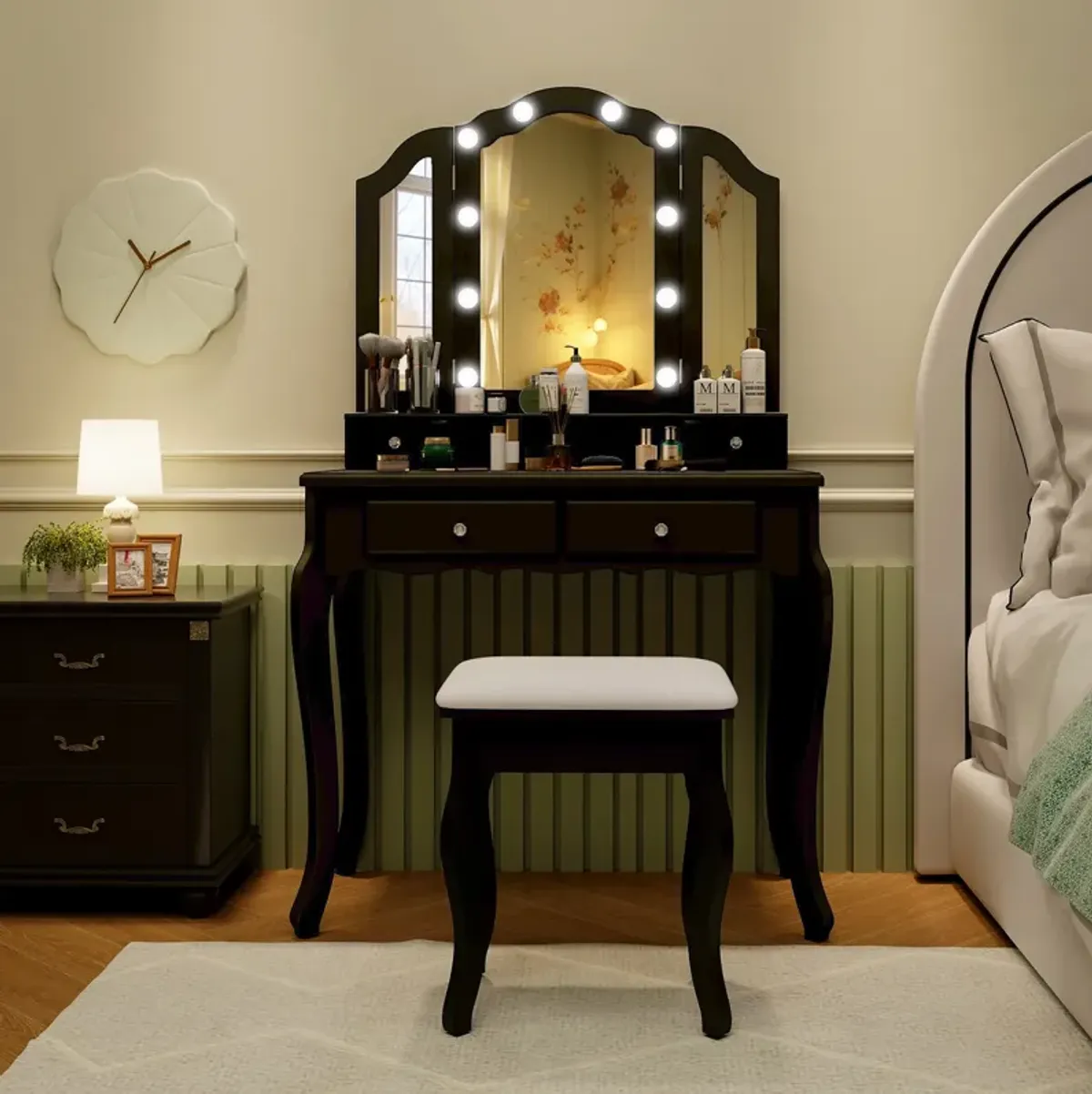 Makeup Vanity Table Set with Lighted Mirror and Drawers