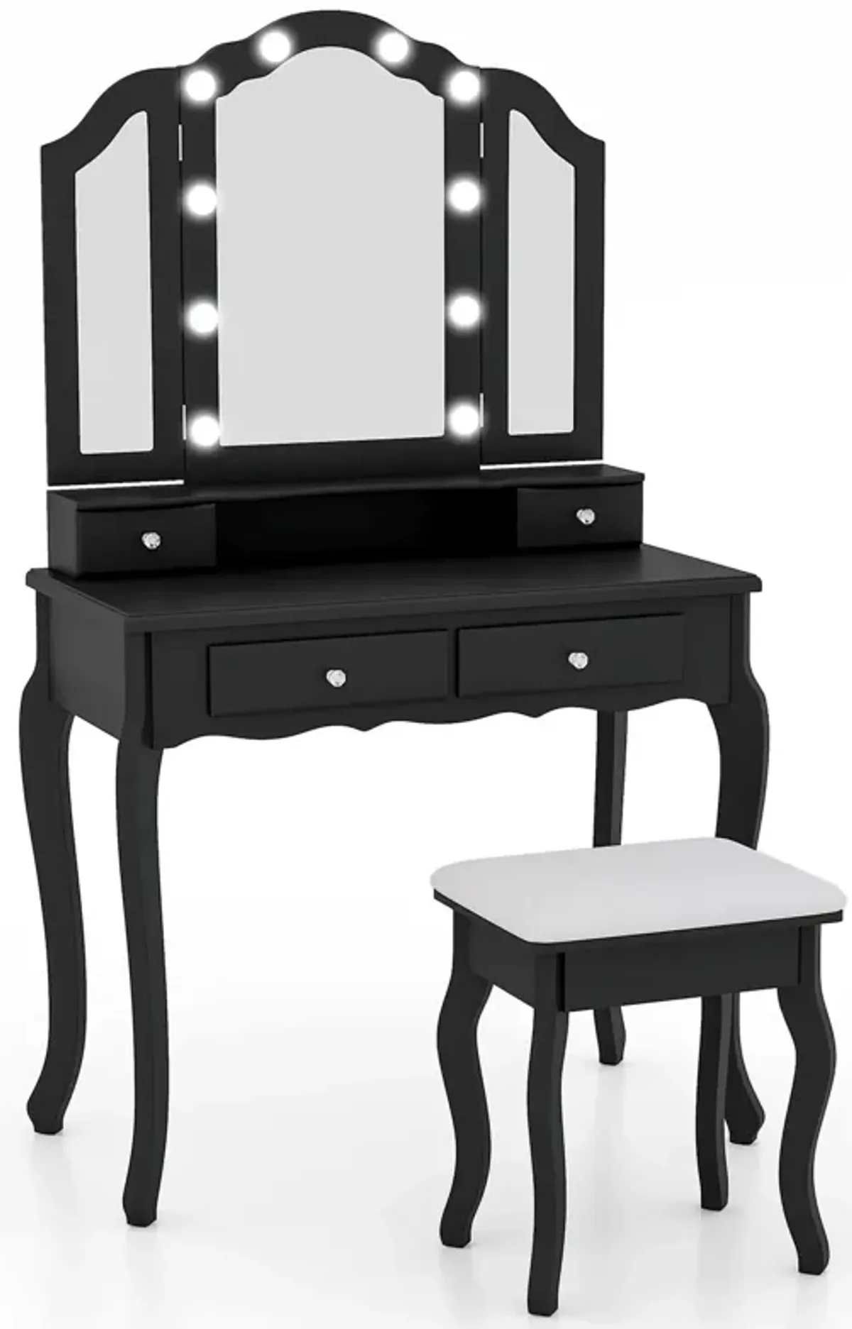 Makeup Vanity Table Set with Lighted Mirror and Drawers