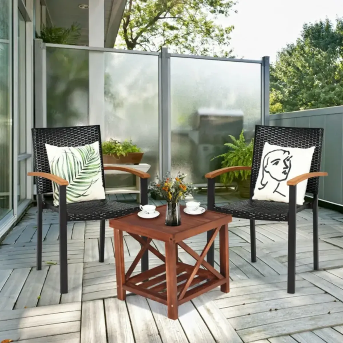 Hivvago Set of 4 Outdoor Patio PE Rattan Dining Chairs with Powder-coated Steel Frame