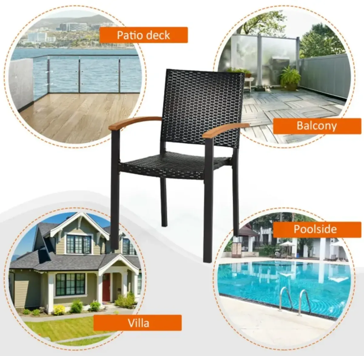 Hivvago Set of 4 Outdoor Patio PE Rattan Dining Chairs with Powder-coated Steel Frame