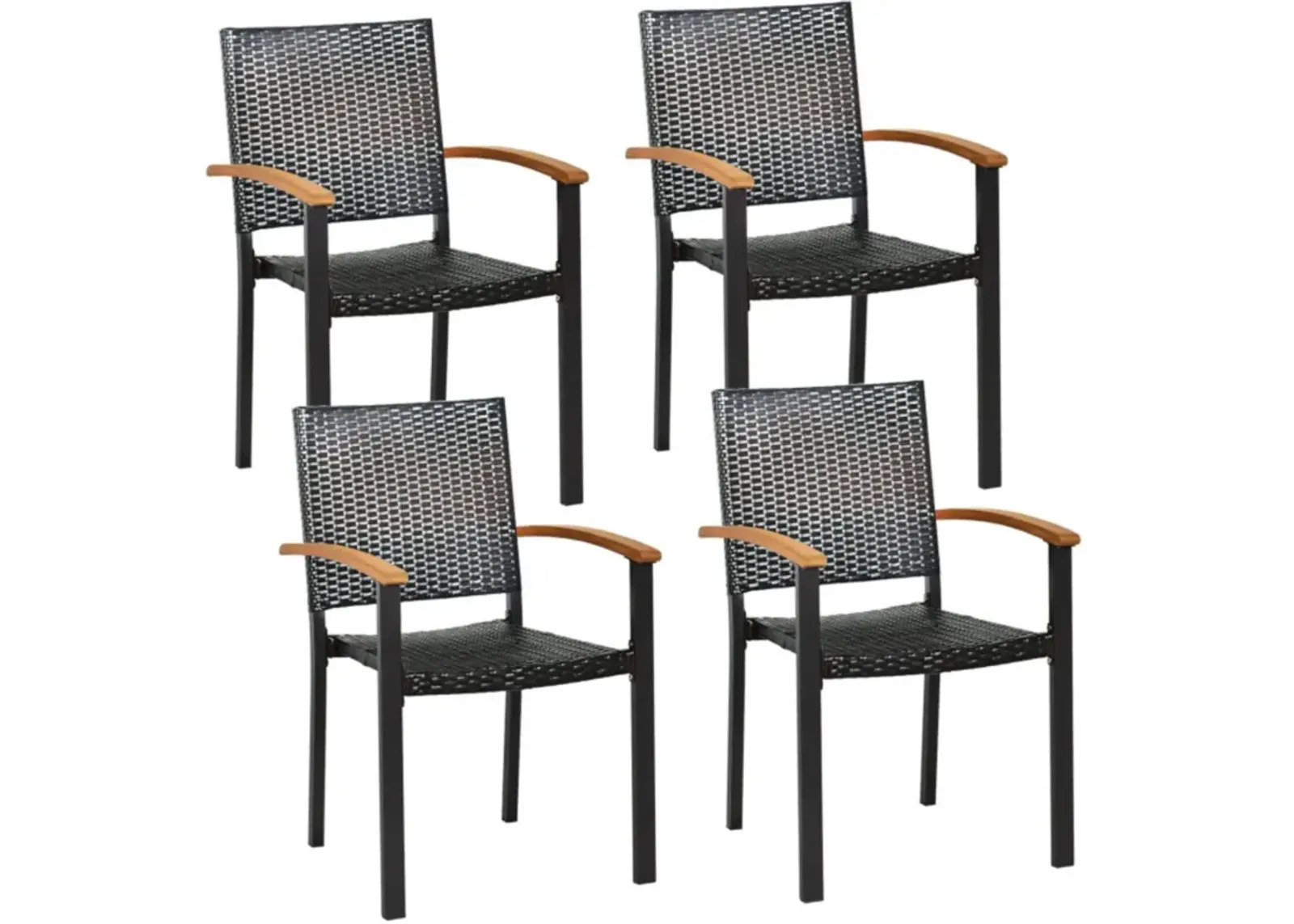 Hivvago Set of 4 Outdoor Patio PE Rattan Dining Chairs with Powder-coated Steel Frame