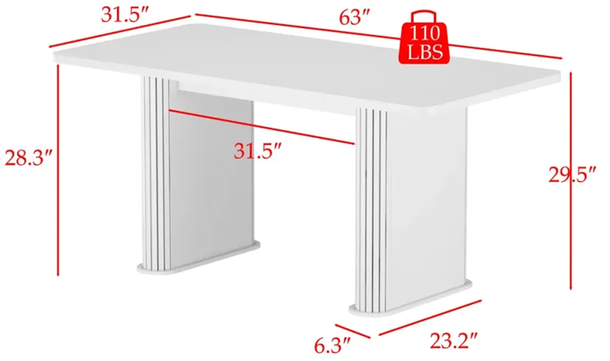 FUFU&GAGA Modern White Office Desk with Sturdy Double Pedestal Base (63" W x 29.5" H x 31.5" D),White