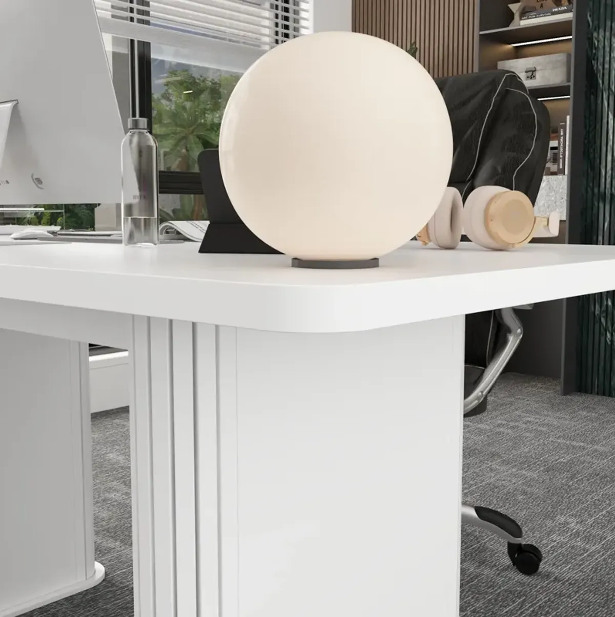 FUFU&GAGA Modern White Office Desk with Sturdy Double Pedestal Base (63" W x 29.5" H x 31.5" D),White