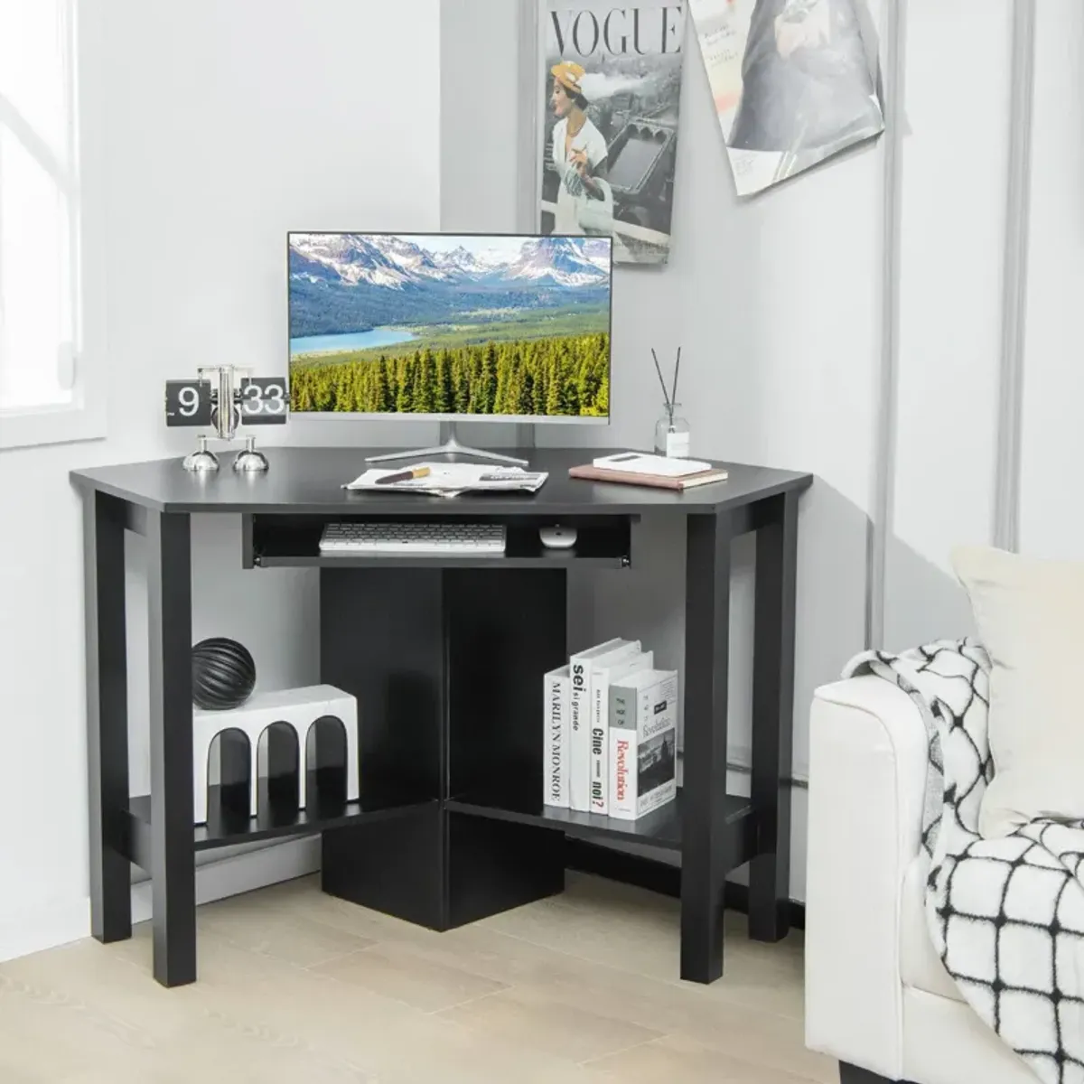 Wooden Study Computer Corner Desk with Drawer